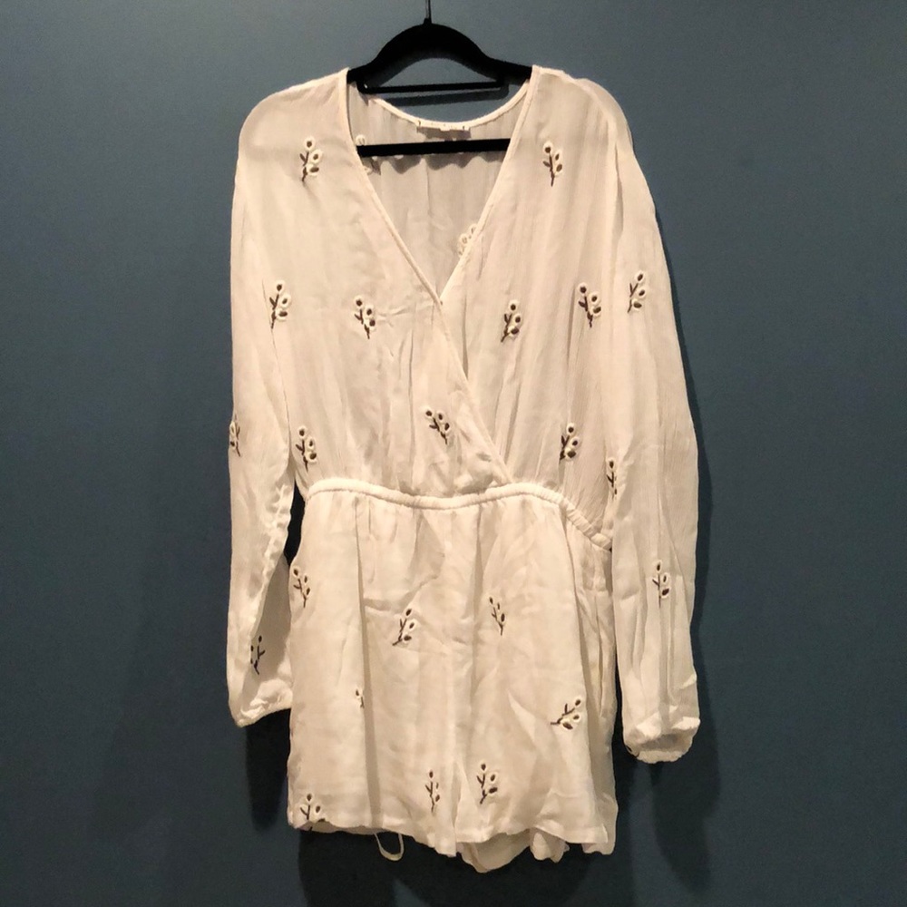 White Floral Embroidered Willow and Clay Romper